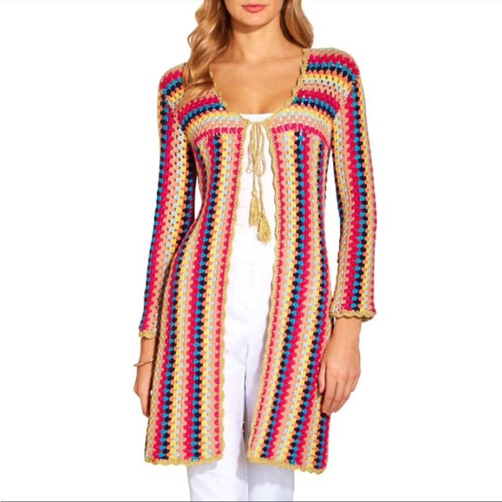 Boston Proper small crochet sweater striped womens cardigan long sleeve